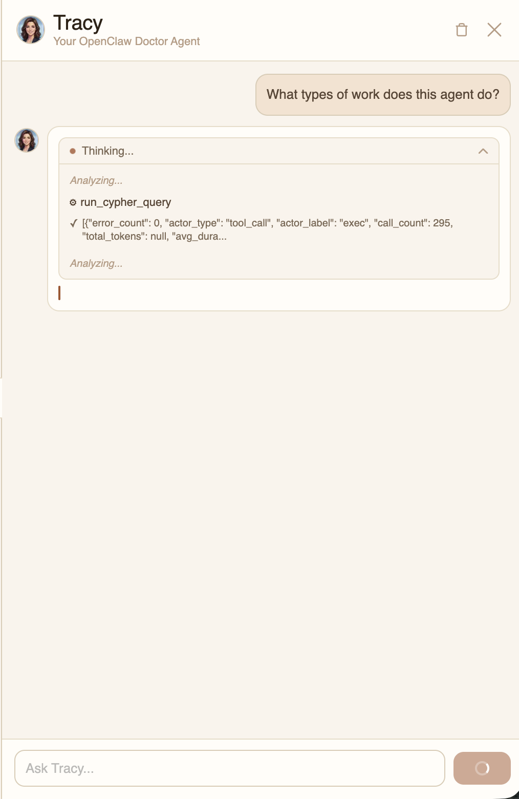Tracy thinking with reasoning steps